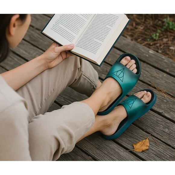 Harry Potter Gradient Slide Sandals Size 11 By Ground Up Deathly Hallows Design - Picture 1 of 7